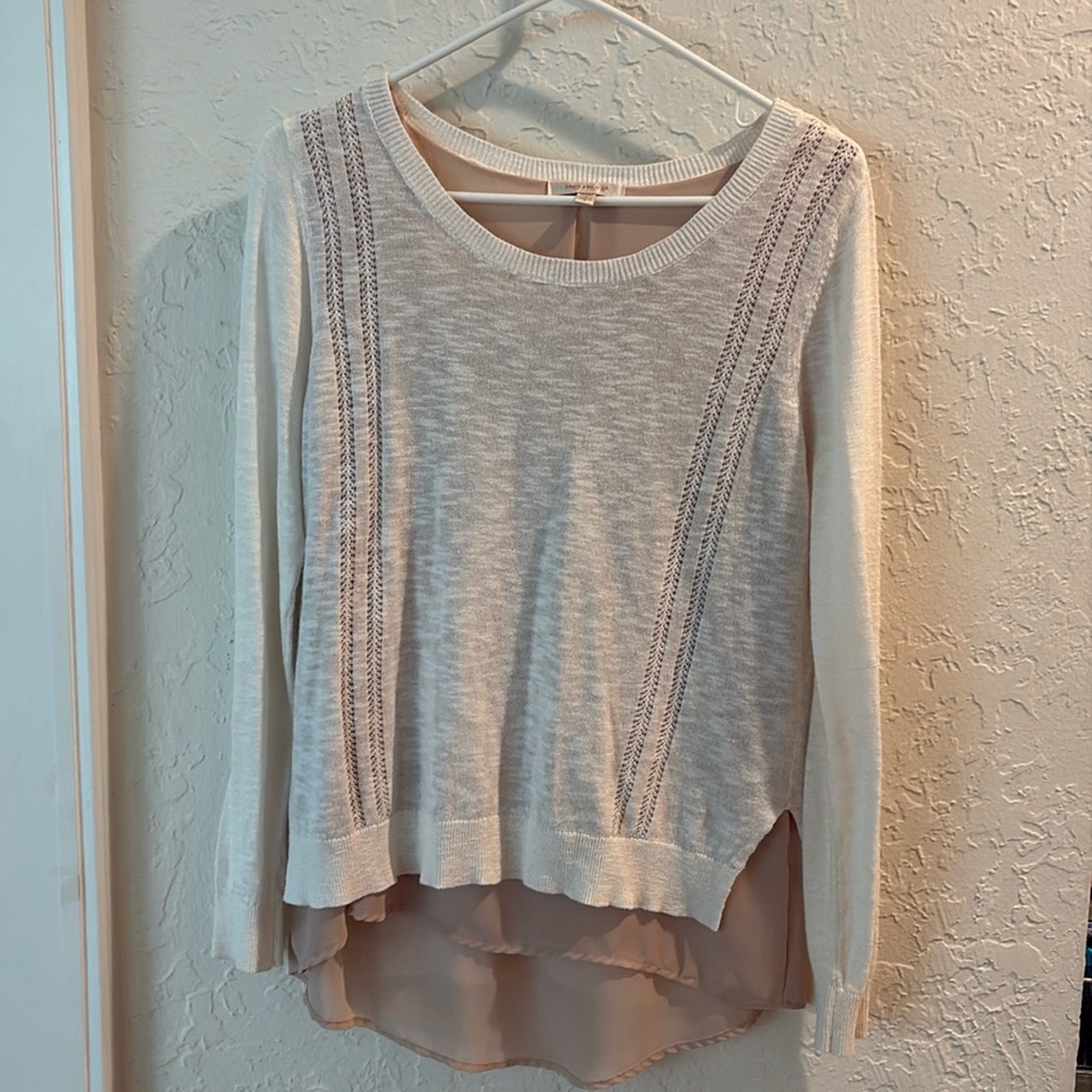 Skies are Blue mixed media sweater. Light cotton over silk